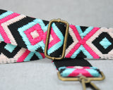 Geometric Crossbody Strap in Pink, Blue, and Black