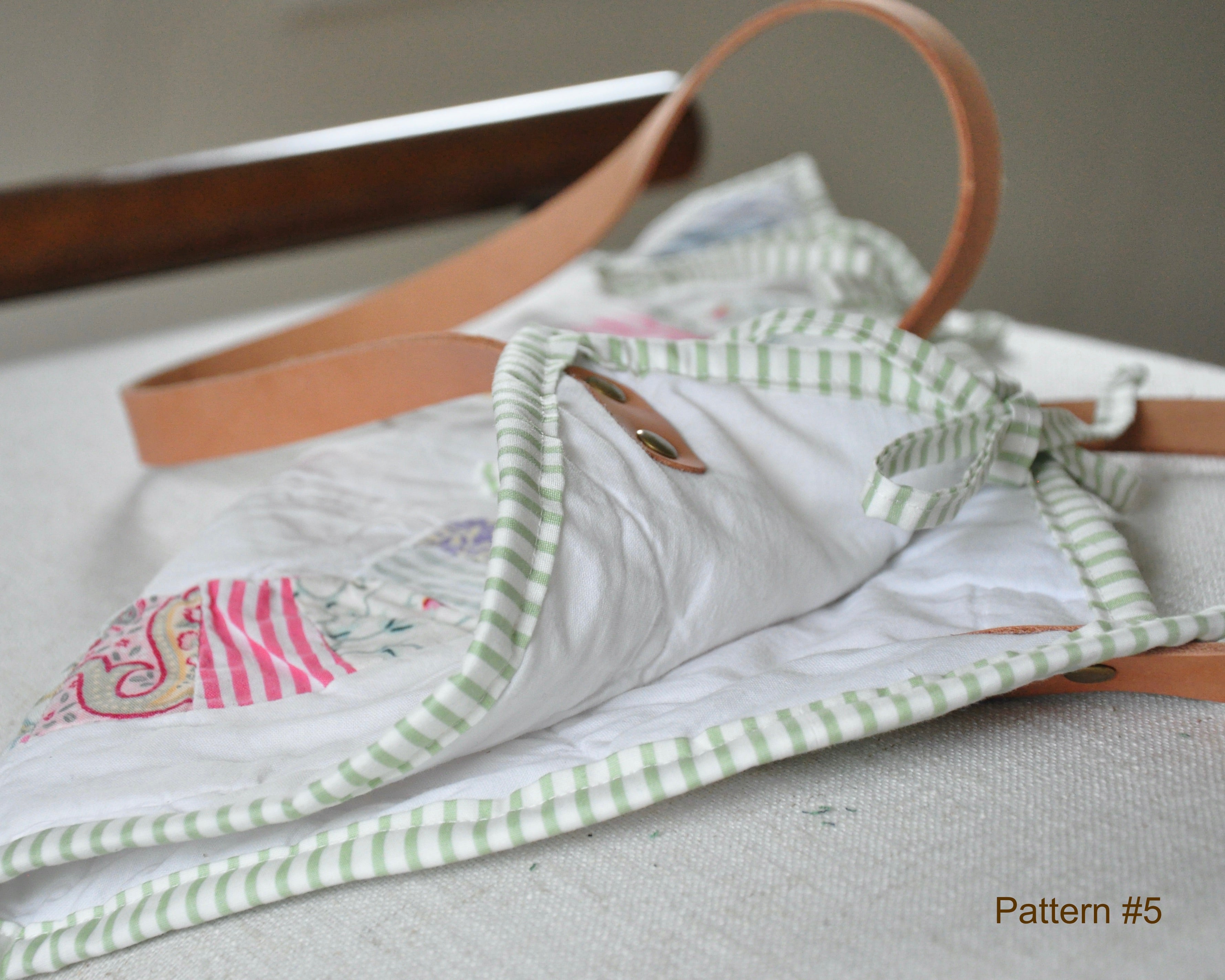 Handmade vintage quilt bouquet bag with leather straps / flower bouquet market bag carrier 