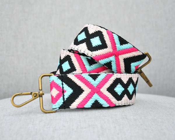Geometric Crossbody Strap in Pink, Blue, and Black